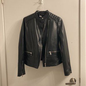 Zara Vegan Leather Moto Jacket, Black